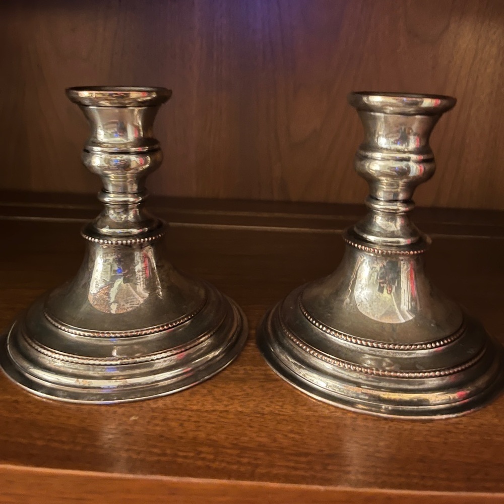 Elegant Silver Candle Holders with Reflective Finish